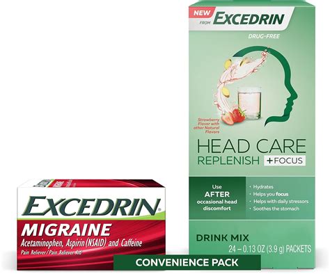 Excedrin Cápsulas para aliviar la migraña 200 unidades y cuidado de la cabeza Replenish Plus ...
