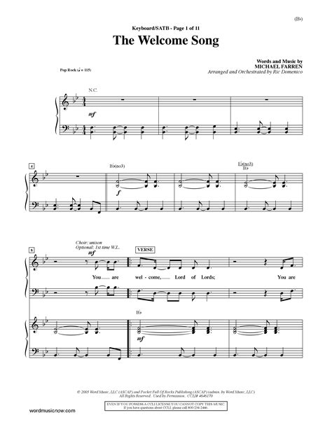 The Welcome Song (Choral Anthem SATB) Sheet Music PDF (Word Music ...