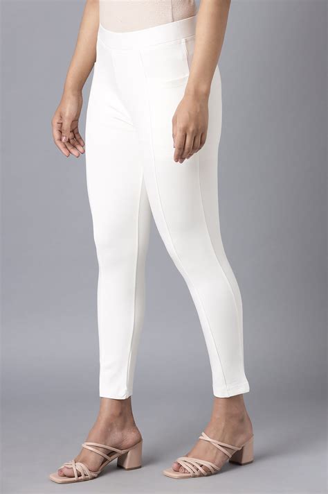 Buy Elleven Women's White Solid Straight Fit Pants With Elasticated ...