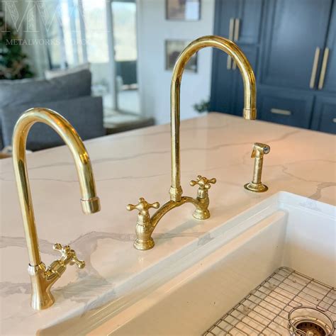 Crafted Unlacquered Brass Kitchen Bridge Faucet