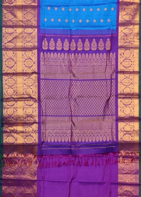Azure blue color handloom Gadwal Silk saree – TGSCO Handlooms