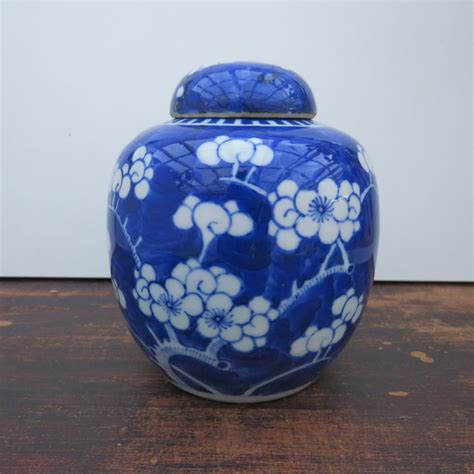 Vintage Blue and White Ginger Jar H 6'' , Chinese Prunus Vase, Blue ...