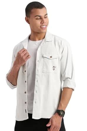 SHOWOFFFF Men's Long Sleeves Cuban Collar Solid White Oversized Shacket ...