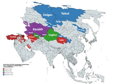 Branches of Turkic languages where they're a majority or where they're ...