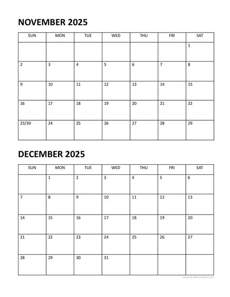 Free Printable November December 2026 Calendar | Two-Months