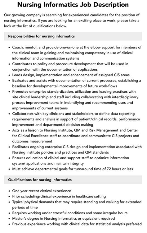 Image result for Nursing Informatics Job Description