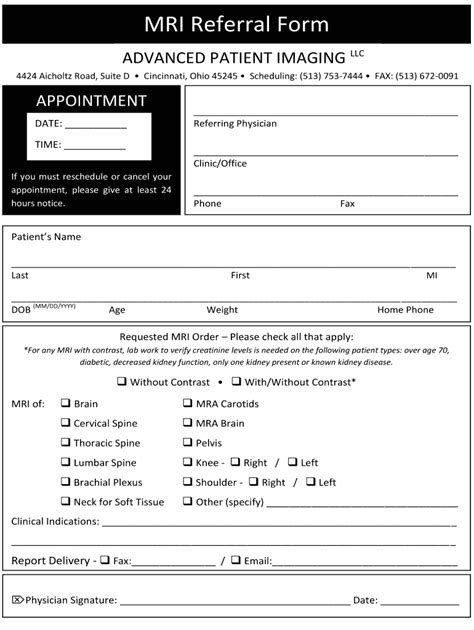 2014-2026 OH Advanced Patient Imaging MRI Referral Form - Blank ...