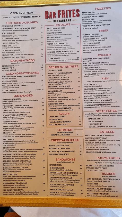 Menu at Bar Frites, Greenvale