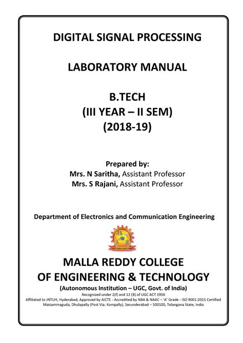 DSP Lab Manual - DIGITAL SIGNAL PROCESSING LABORATORY MANUAL B (III ...