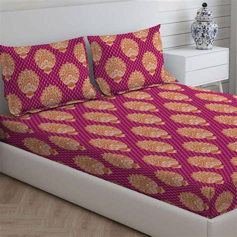 Buy LAYERS Marsala Pink Cotton Super King Bedsheet Set - 274x274cm ...