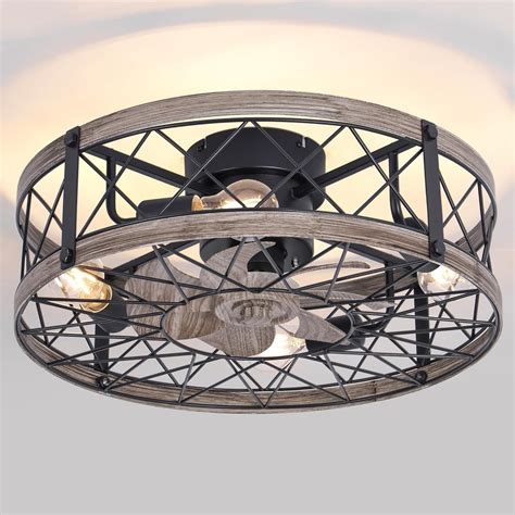 REDSTAR Flush Mount Caged Ceiling Fan with Lights, 20" Small Bladeless ...