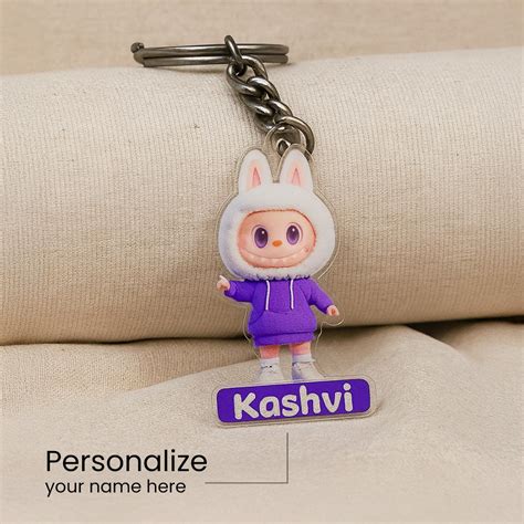 Personalized Bunny Hoodie Character Keychain – Custom Name Acrylic ...