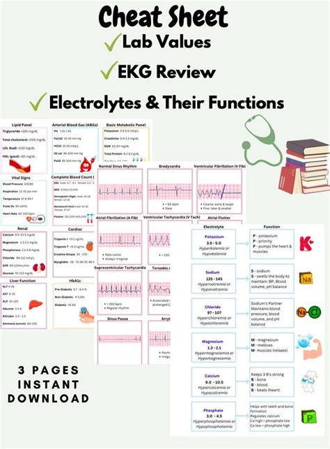 Lab Values, Electrolytes, EKG Cheat Sheet | Digital PDF | 3 Pages | Nursing Study Guides - Etsy
