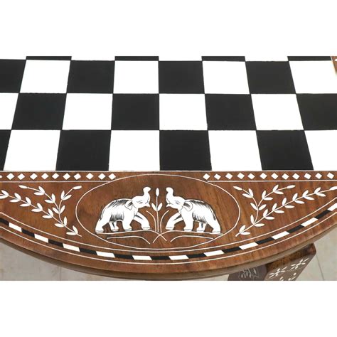 24" Boutique Luxury Round Chess Board Table with Staunton Chess Pieces