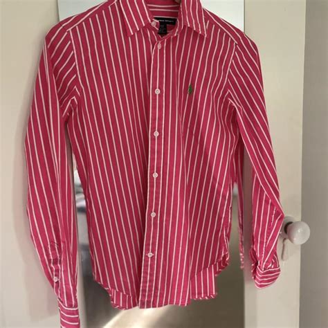 Ralph Lauren Women's Pink and White Shirt | Depop