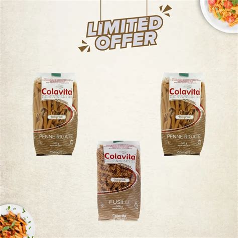 Colavita Combo Deal | Whole Wheat Pasta – Penne Rigate & Fusilli | 500 ...