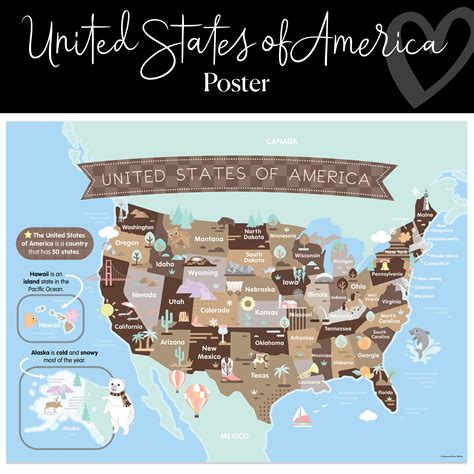 United States of America Map | Classroom Posters | Neutral ...