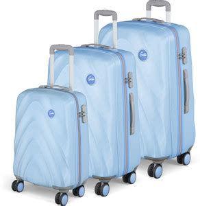 Genie Chalk Blue Trolley Bag Set of all 3 Cabin & Check-in Set 8 Wheels ...