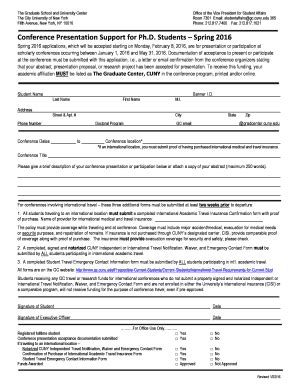 Fillable Online gc cuny Conference Presentation Support for PhD bb ...