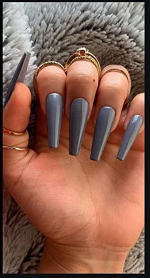 Buy VIKSON INTERNATIONAL 20 pcs press on Grey | extra Long coffin UV ...