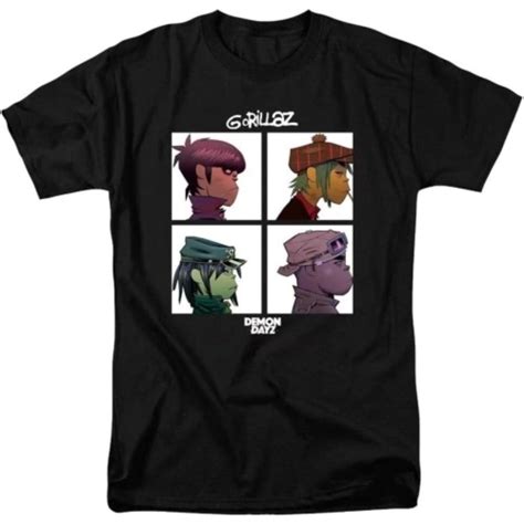 Gorillaz Shirt Mens Demon Days Band Logo T Shirt Short Sleeve Black ...