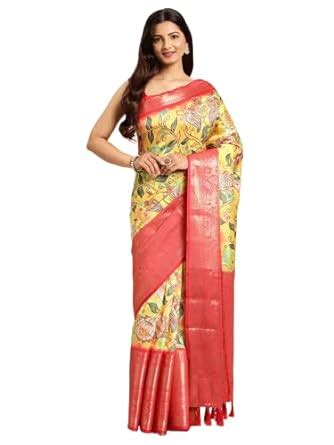 Buy vastranand Women's Kalamkari Floral Digital Prints Zari Woven ...