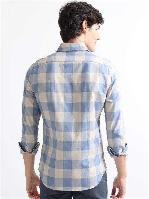Buy buffalo blue brushed twill checked shirt