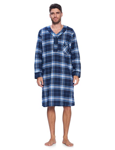 Ashford & Brooks Mens Cotton Flannel Plaid Nightgown Long Sleep Shirt ...