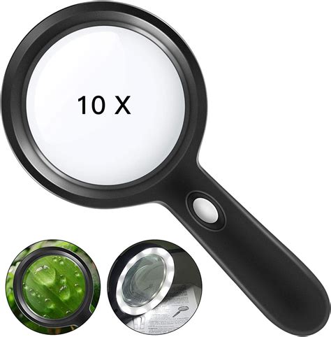 Lighted Magnifying Glass-10X Handheld Reading Magnifier Glass with 12 ...
