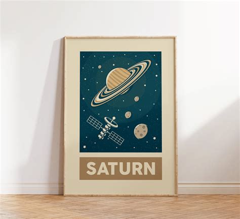 Retro Saturn Print, Solar System Planets, Outer Space Poster, Kids Room ...
