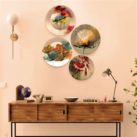 Luxury Ceramic Wall Plates Painting of Abstract Flowers 4 Pieces ...