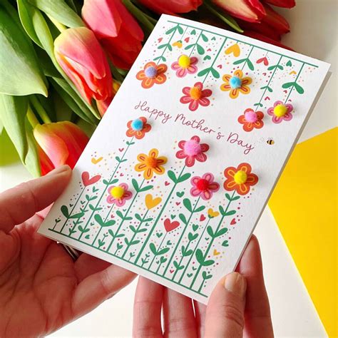 Handmade Mother's Day Card With Pom Pom Flowers By Miss Shelly Designs