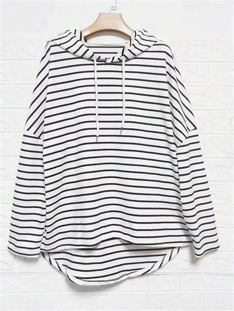 INAWLY Women Plus Size Striped Drop Shoulder Long Sleeve Loose Fit ...