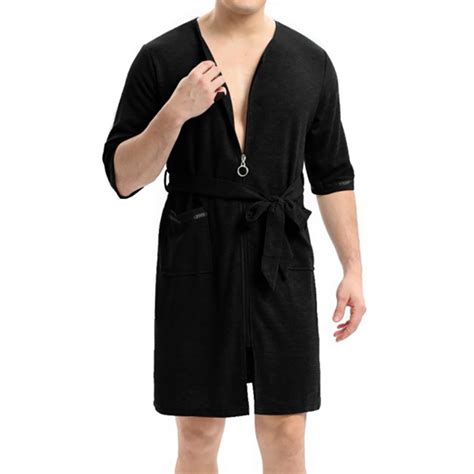 Xmarks Men's Waffle Zip Up Robe Short Sleeve Zipper Front House Coat ...