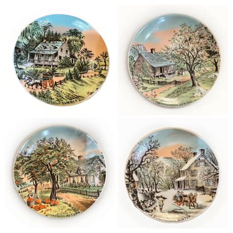 Vintage Currier & Ives 4.5” Decor Plates Full Set of the American Four ...