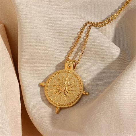 Buy Inaya Accessories 18KT Gold Plated Vintage Sun Necklace, Sienna Online