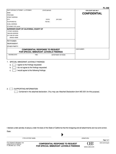 Fillable Online FL-358 Confidential Response to Request for Special ...