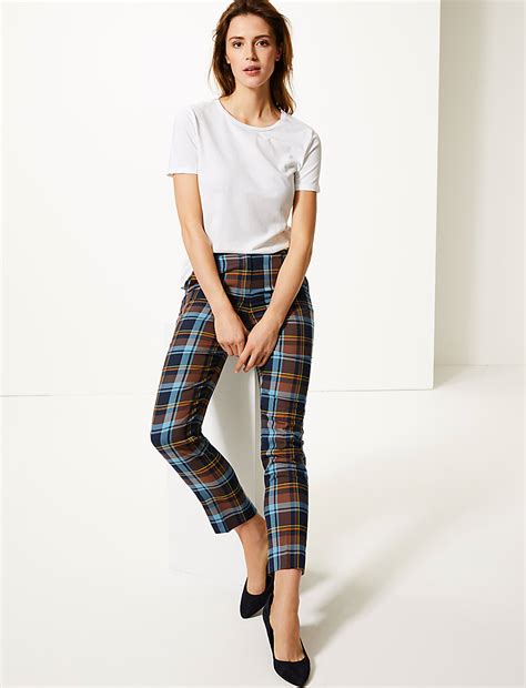 Buy Mia Checked Slim Ankle Grazer Trousers at Marks & Spencer