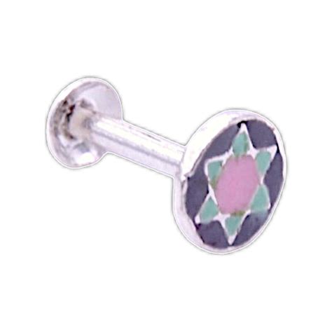 925 Sterling Silver Pink and Green Star In Grey Circle Nose Pin For ...