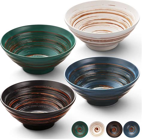 YUN TAO Ceramic Ramen Bowls Set of 4, 35 oz Large Japanese Style ...