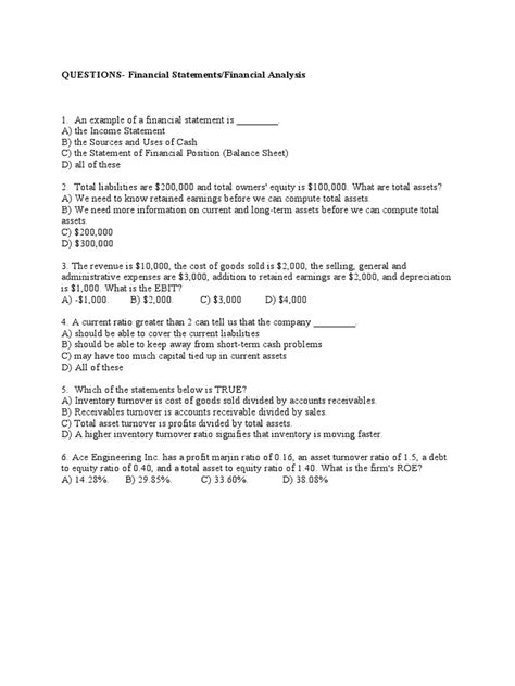 Image result for Financial Statement Questionexample