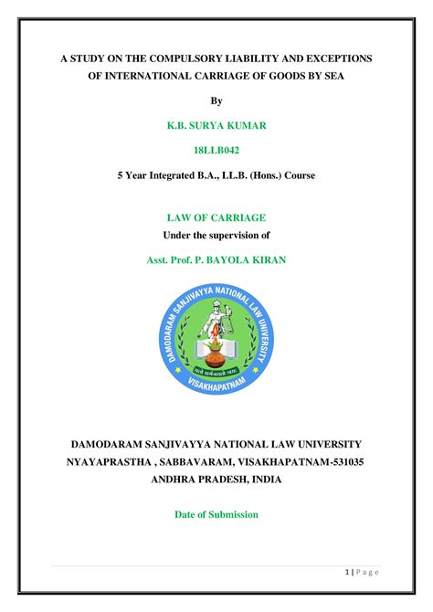 LAW OF Carriage - First Draft - A STUDY ON THE COMPULSORY LIABILITY AND ...