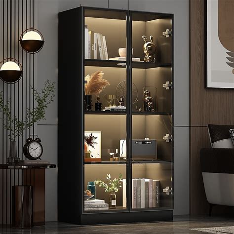 FUFU&GAGA Contemporary/Modern Black Curio Cabinet with Wine Storage ...