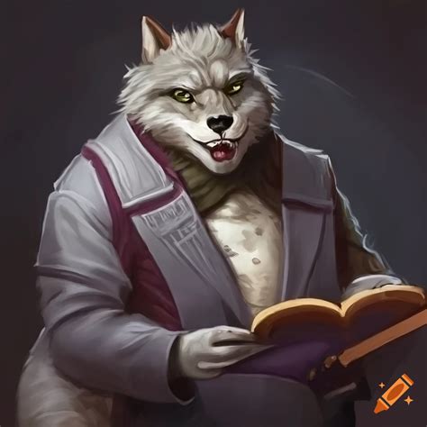 Detailed artwork of a wise wolf professor on Craiyon
