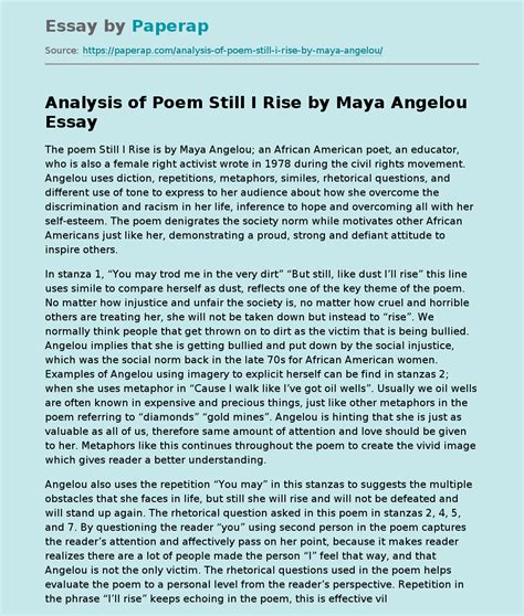 Analysis of Poem Still I Rise by Maya Angelou Free Essay Example