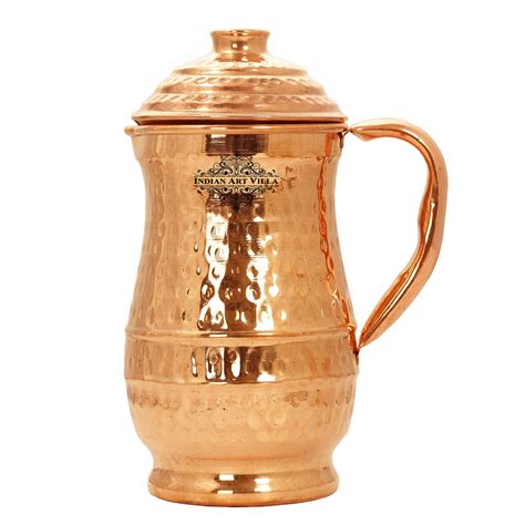 Buy Indian Art Villa Handmade Pure Copper Hammered Jug Pitcher 1500 ML ...