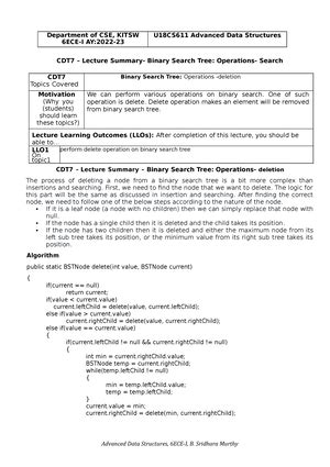 CDT4 BSM Summary - Notes for ADS - Prepared by: Sridhara B, Dept of CSE ...