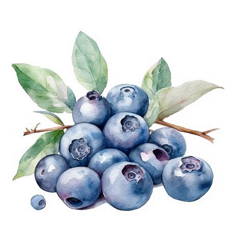 Premium AI Image | A watercolor painting of blueberries with leaves