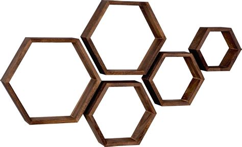 Buy WONFUlity Hexagon Shelves for Wall Mounted Wood Farmhouse Storage ...