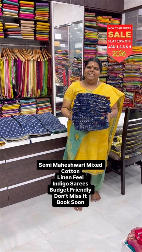 Semi Maheshwari Mixed Cotton - Indigo Shade - Linen Feel - Book Soo ...